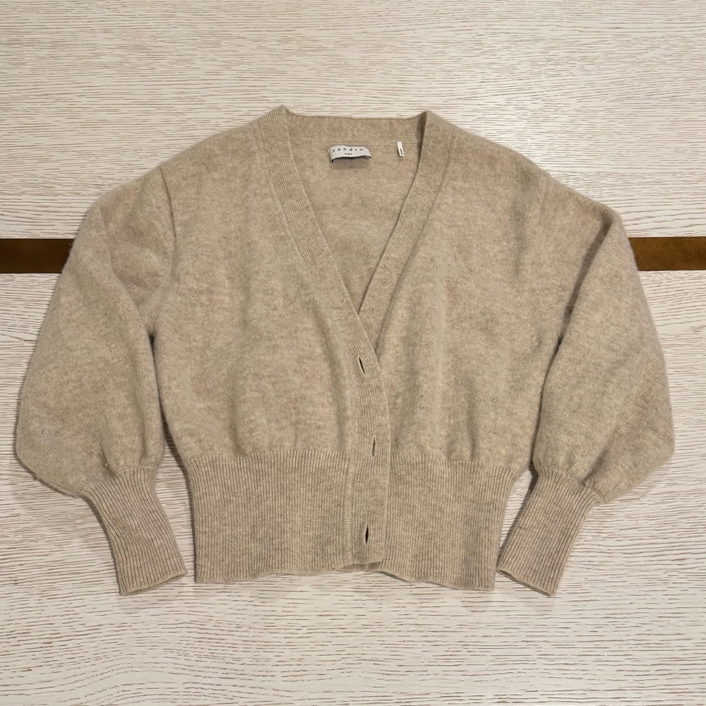 Sandro Cream V-Neck Cardigan